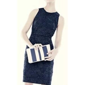 J. Crew Dark Navy Blue Lace Sheath Cocktail Dress Party Sleeveless 2 4 Small
